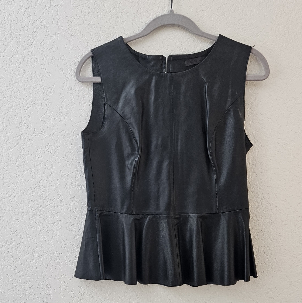 Black Leather Peplum Top